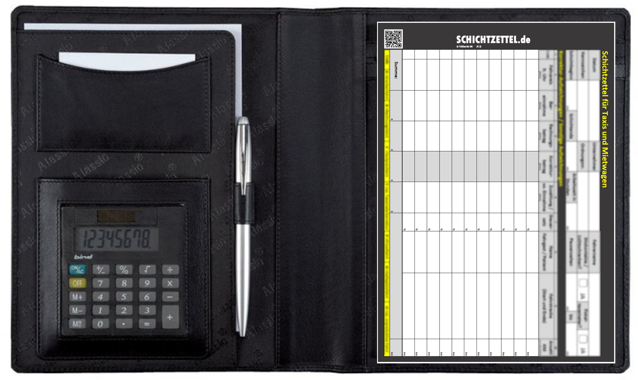 Taxi-Mappe mit Taschenrechner
